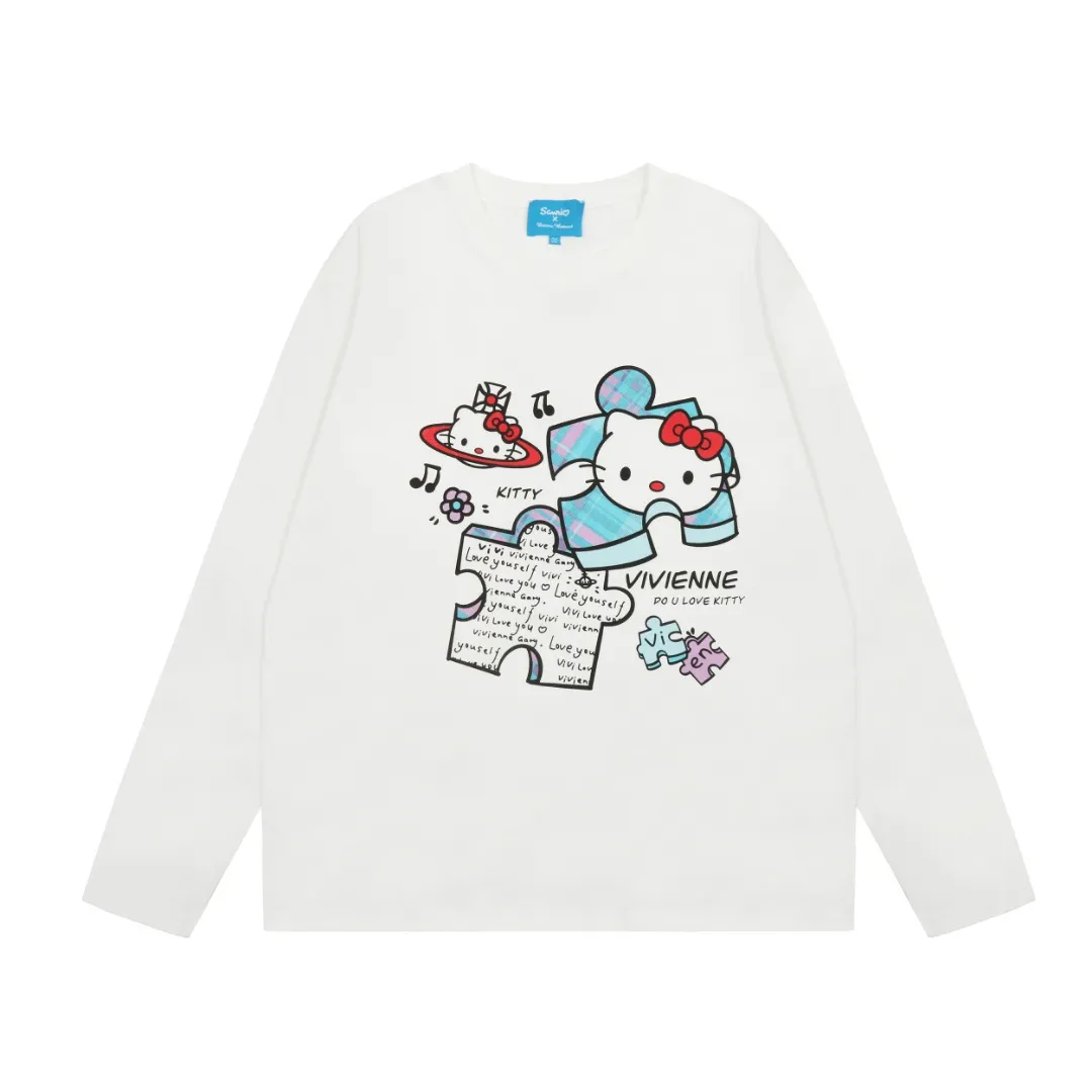 vivienne west wood Vivienne Saturn Hello Kitty Jigsaw Puzzle Cartoon Long Sleeve The background color of the puzzle uses Queen Mother West’s classic plaid as an element. Simple and fashionable, inside and outside. Size: S M L Uniform color